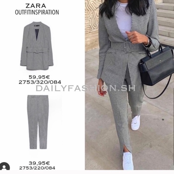 *Bloggers Favorite* Zara Houndstooth Mid Rise Front Split Trousers Sz M - Picture 5 of 14